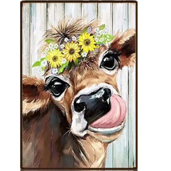 NWT RETRO STYLE METAL TIN SIGN HIGHLAND COW FLORAL HOME DECOR VINTAGE STYLE 8X12 - Picture 1 of 4